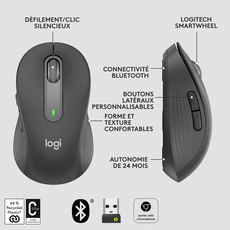 Logitech Signature M650 pour les entreprises - souris - Bluetooth - blanc  cassé (Amérique du Sud)