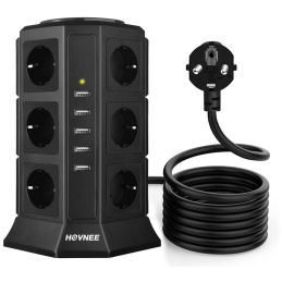 Tour Multiprises 12 Prises avec 5 USB 4,5A Ports - Cordon de 2m - Noir